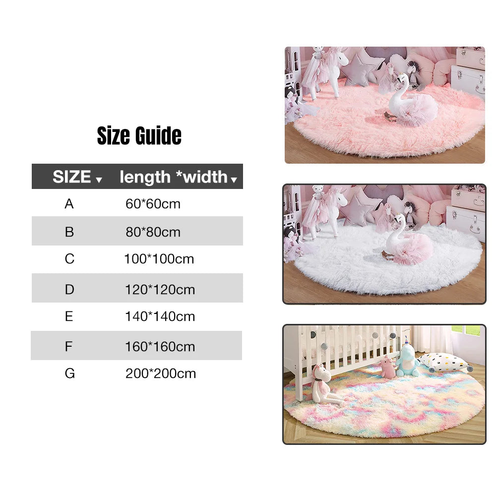 Pink Fluffy Round Girls Area Rug