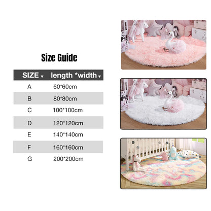 Pink Fluffy Round Girls Area Rug
