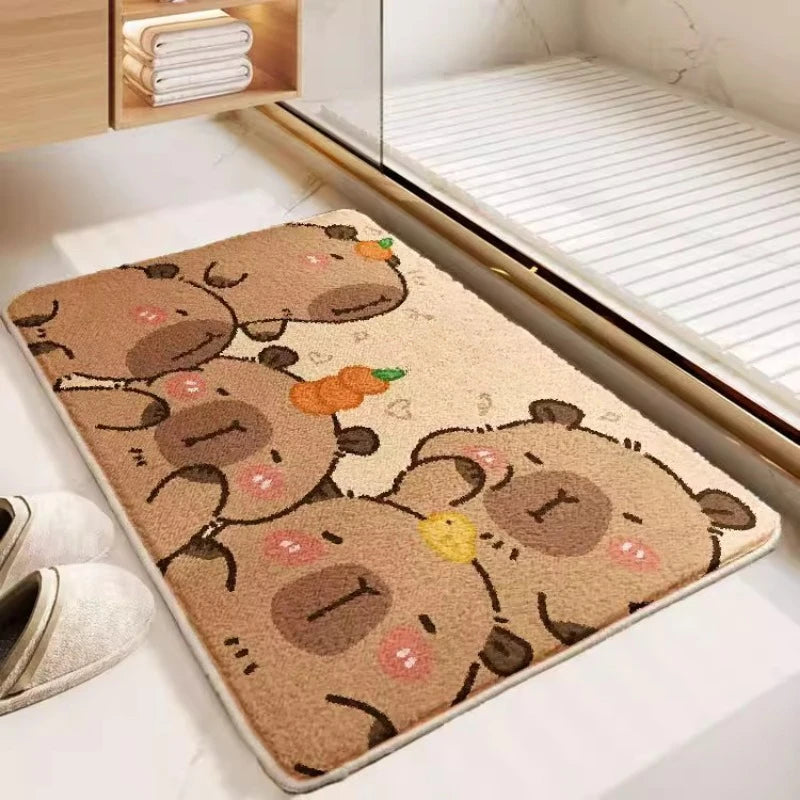 Pink Capybara Bathroom Floor Mat Imitation Cashmere Absorbent Cute Shower Door Mat