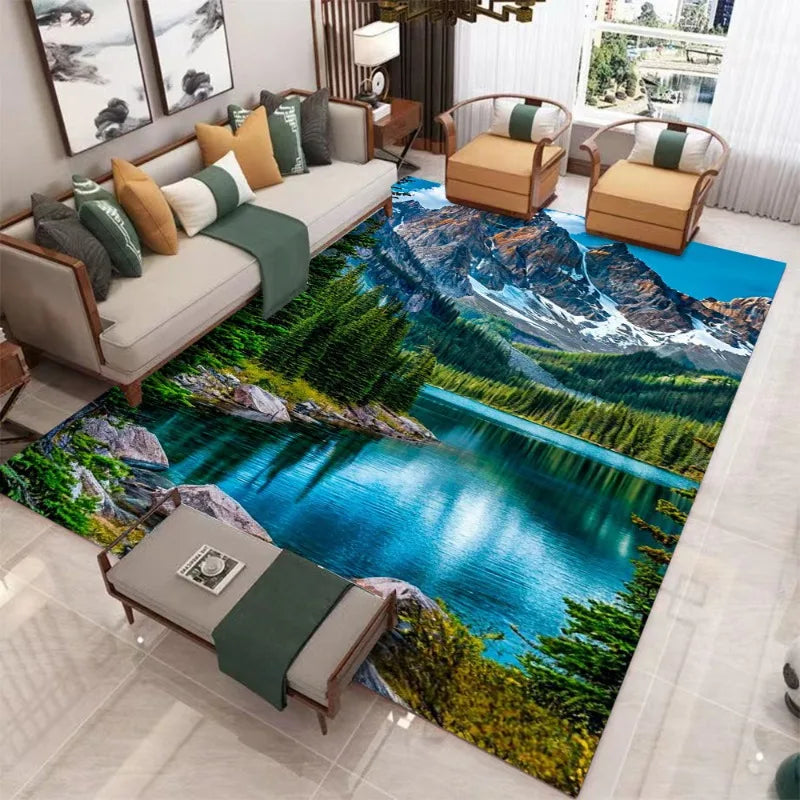 3D Santorini mountain landscape area rug