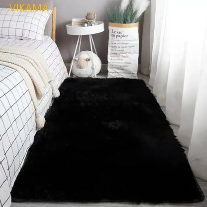 VIKAMA Silk Wool Plush Carpet Solid Color Soft High-Grade Bedroom Living Room Bed Blanket Coffee Table Mat Home Decor