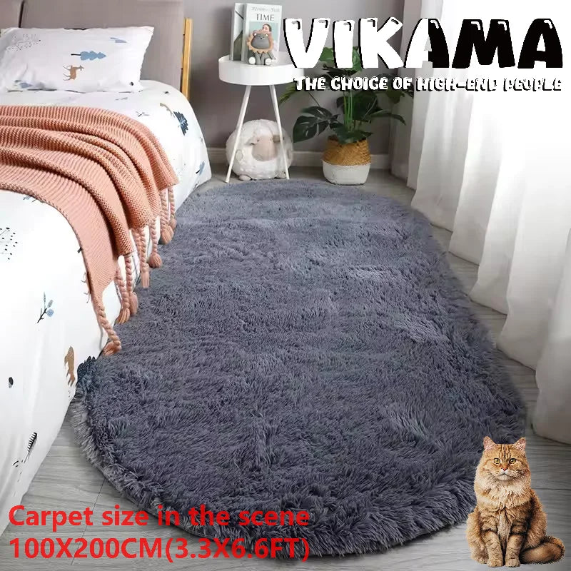VIKAMA Oval Tie-Dye Rug Soft Bedside Living Room Kitchen Mat Home Decor