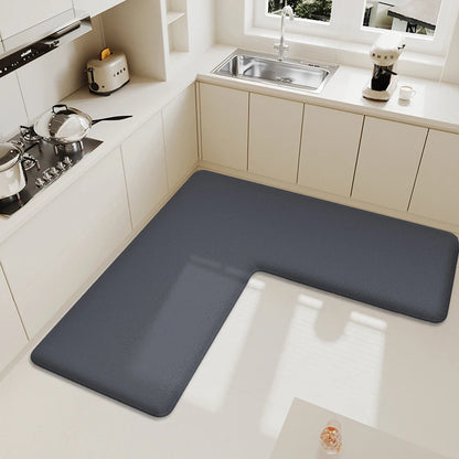 Thickened L-Shaped Kitchen Floor Mat Flannel Absorbent Oil-Resistant Non-Slip Soft Carpet