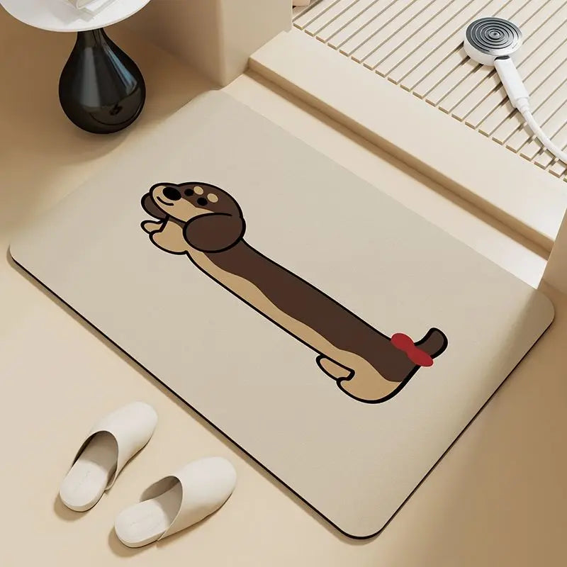 Dachshund puppy absorbent floor mat diatom mud bathroom door foot pad non-slip toilet toilet door cute foot pad