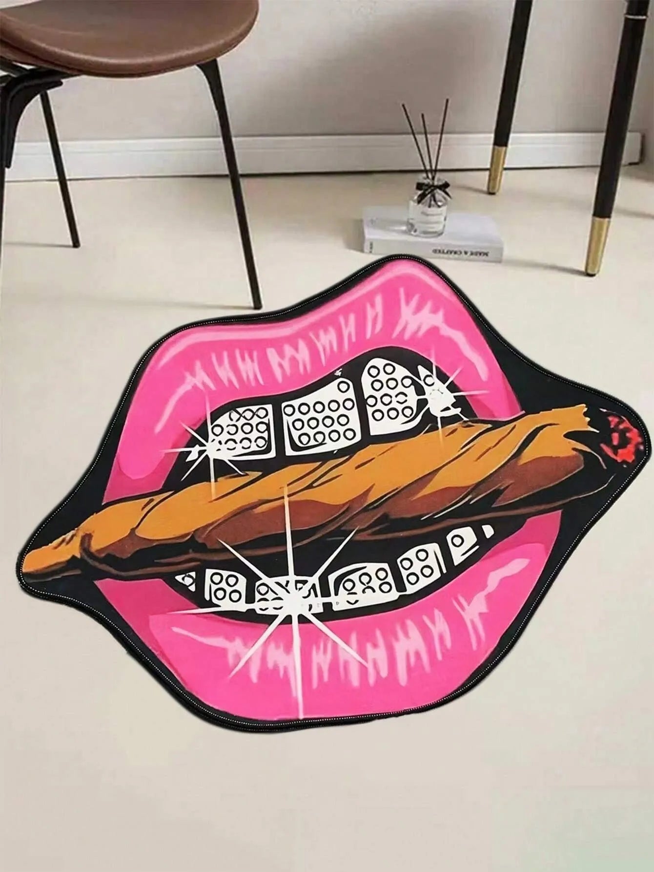 VIKAMA Creative Pink Lip Non-Slip Area Rug