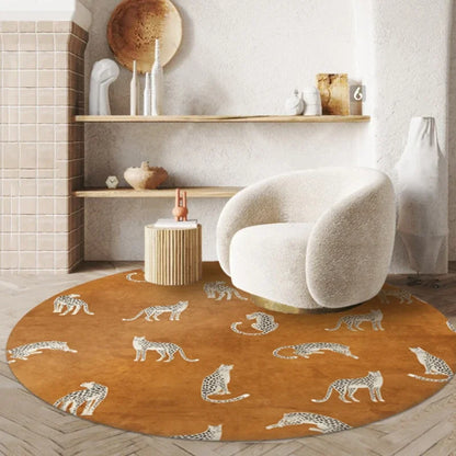 Leopard Print Round Fluffy Non-Slip Area Rug
