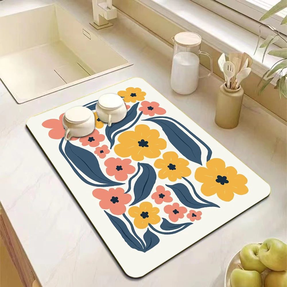 Absorbent kitchen drying drain mat