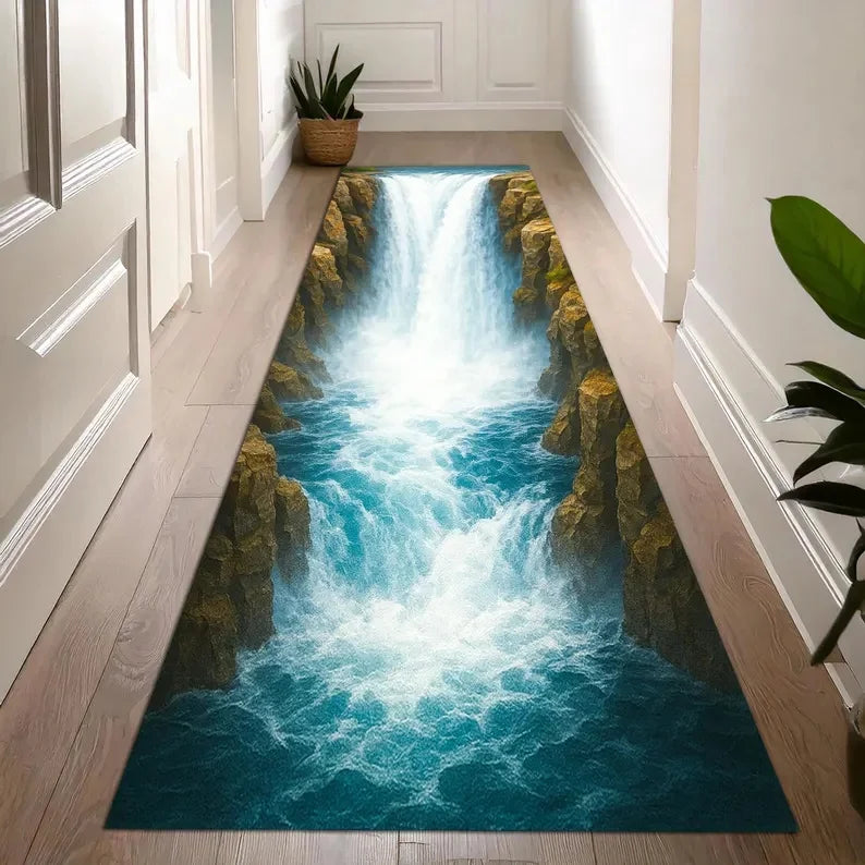 3D waterfall abyss illusion runner rug