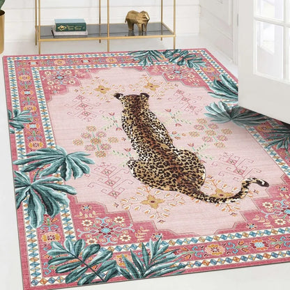 Cheetah Pattern Rug Personalized Animal Flower Carpet Non-Slip Floor Mat Bedroom Living Room Door Mat Home Decor