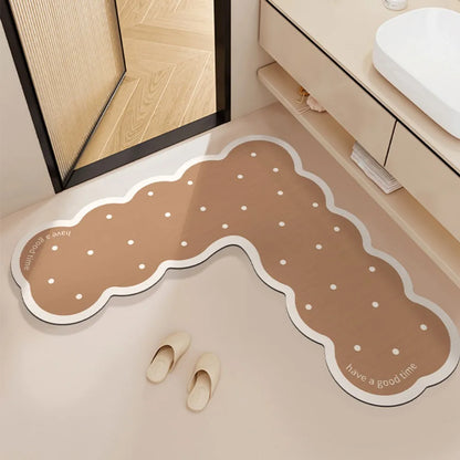 VIKAMA Blue Dog L-Shaped Bath Mat Non-Slip Absorbent Diatomite Kids Bathroom Rug