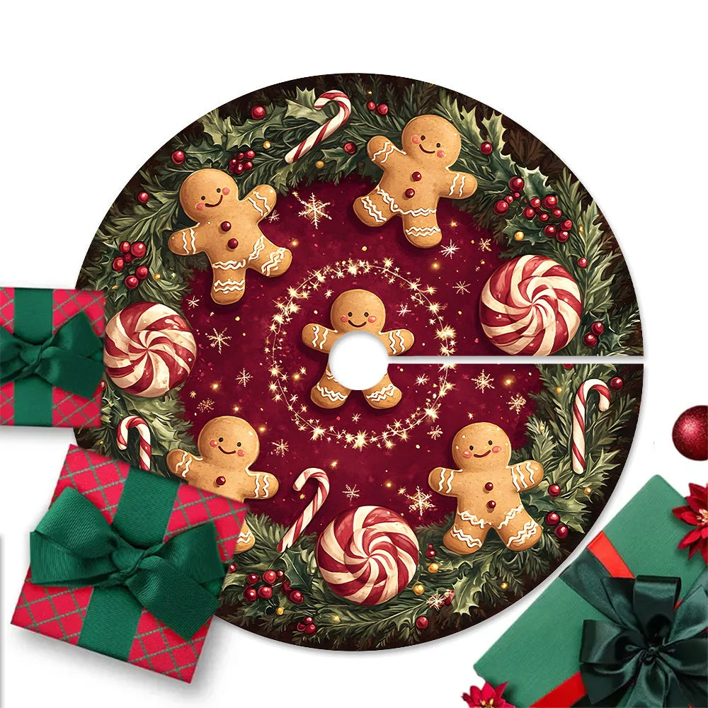 VIKAMA Gingerbread Peppermint Christmas Tree Skirt Rug