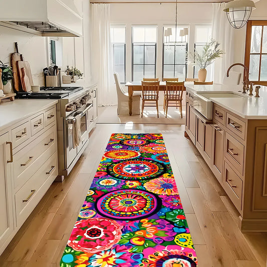 VIKAMA Vintage Flower Rug Bright Colors Non-Slip Kitchen Doormat Welcome Runner Rug Bedroom Living Room Carpet Home Decor