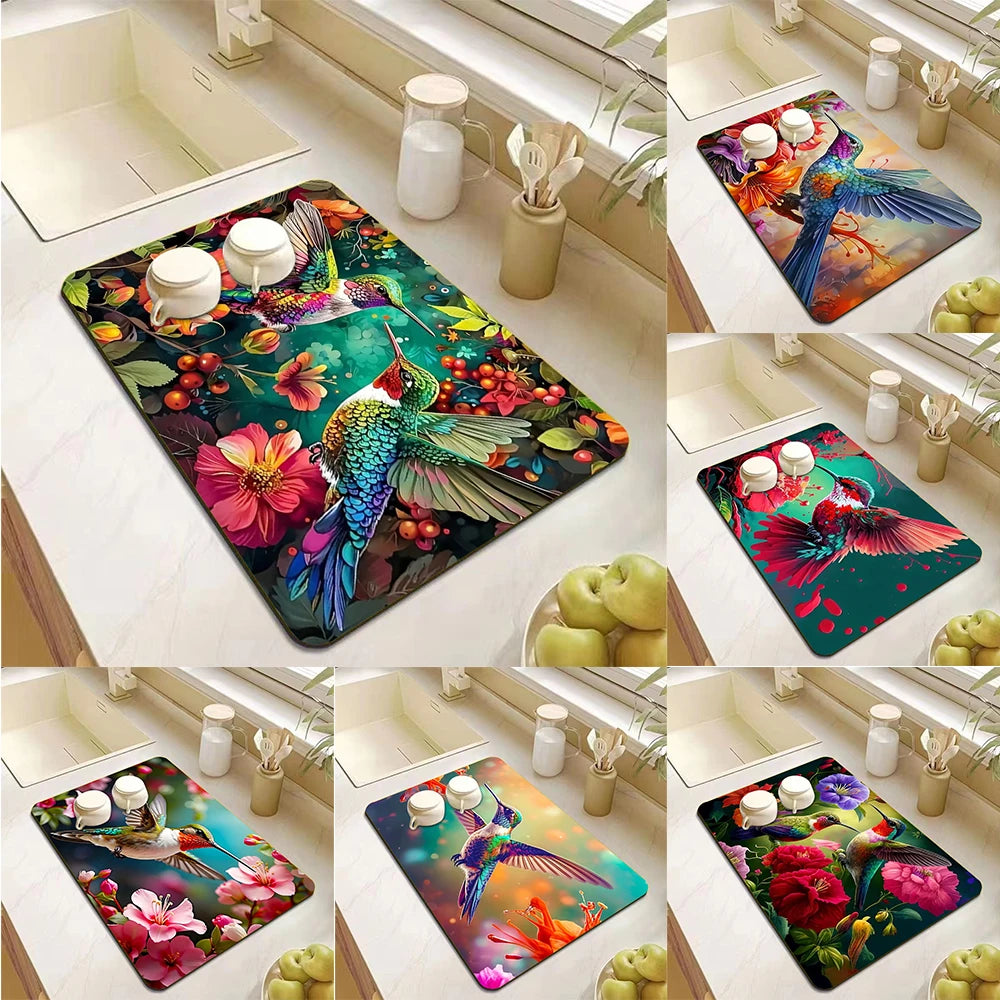 Hummingbird Absorbent Kitchen Drying Mat
