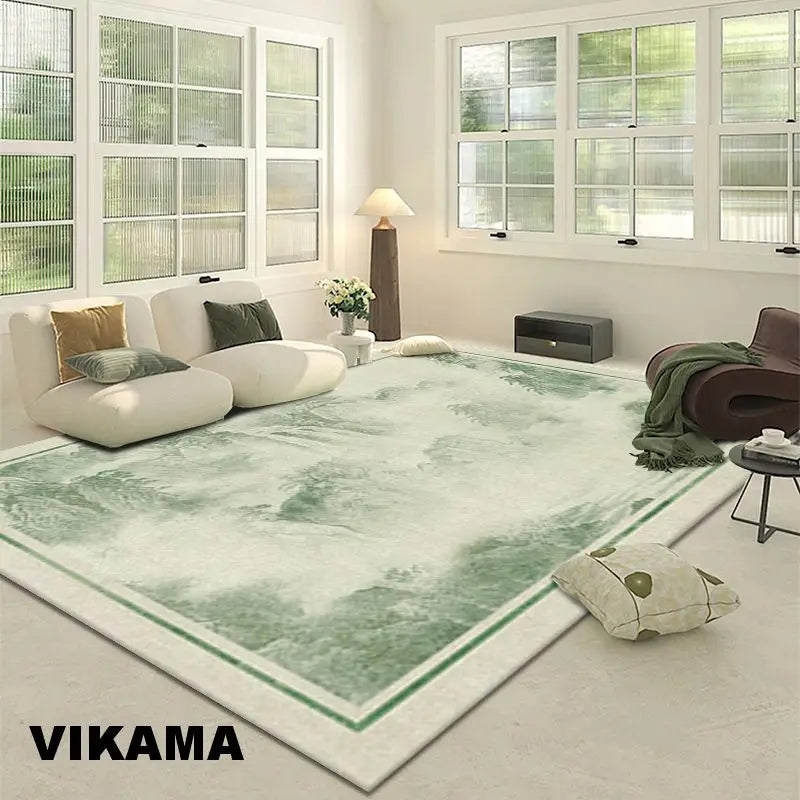 VIKAMA Crystal Pile Green Chinese Style Rug Full Area Bedroom Living Room Bedside Sofa Carpet Home Decor