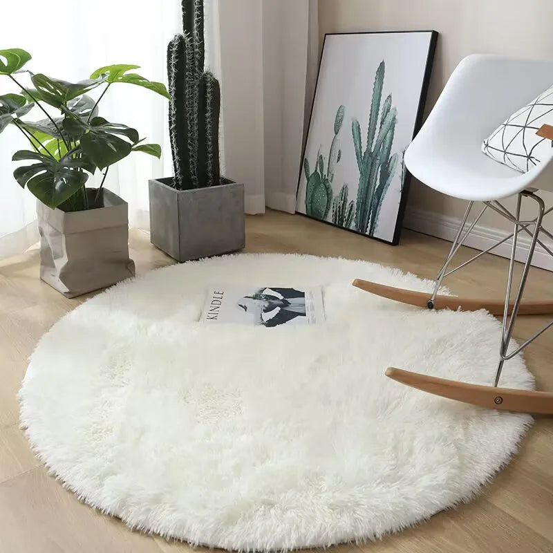 Plush Round Fluffy Non-Slip White Area Rug