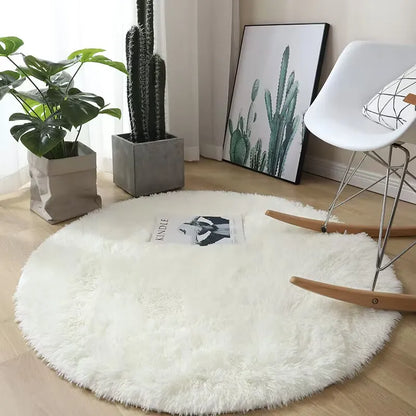 Plush Round Fluffy Non-Slip White Area Rug