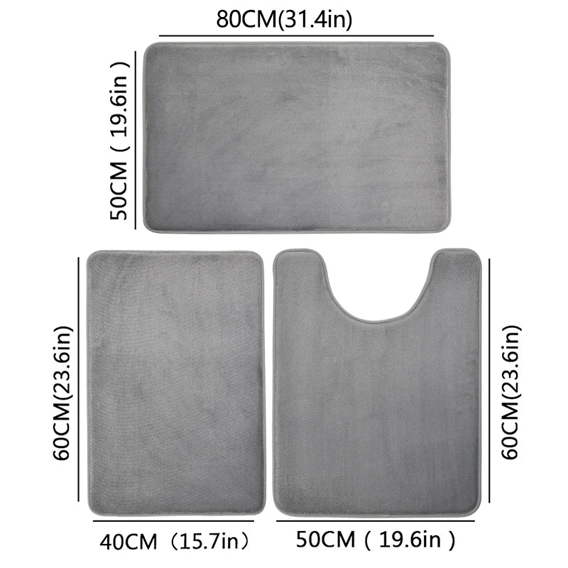 3-Piece Bathroom Mat Set Toilet Bath Shower Rugs Soft Absorbent Non-Slip Carpet Laundry Room Home Decor