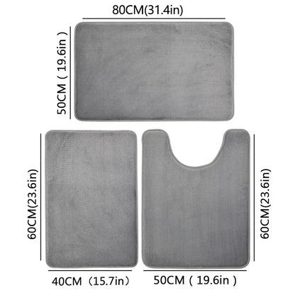3-Piece Bathroom Mat Set Toilet Bath Shower Rugs Soft Absorbent Non-Slip Carpet Laundry Room Home Decor