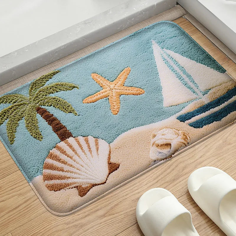 Cartoon Fish Bathroom Mat Non-Slip Absorbent Shower Room Carpet Machine Washable Floor Rug Home Decor