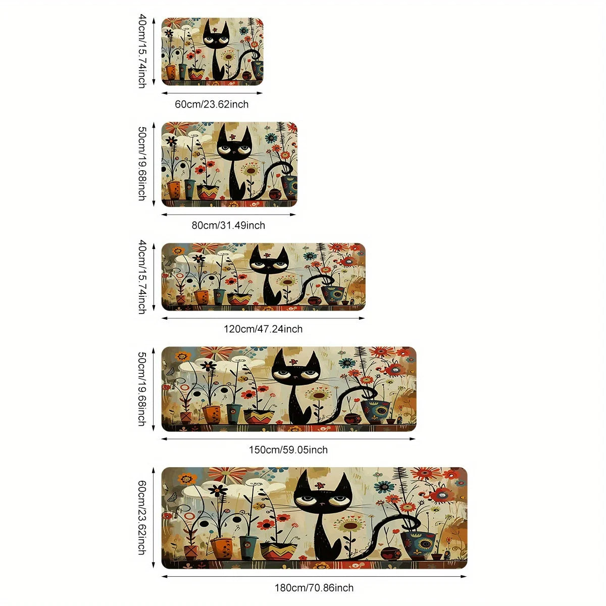 VIKAMA Black Cat Pattern Rug Waterproof Non-Slip Kitchen Long Carpet Bathroom Bedroom Living Room Floor Mat Home Decor