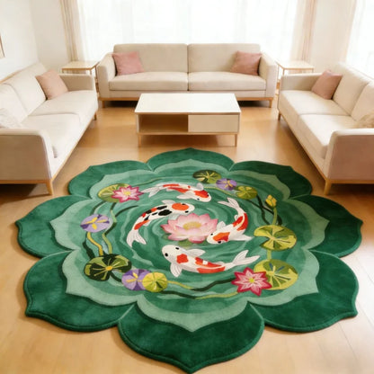 Koi Fish Pattern Round Fluffy Non-Slip Area Rug