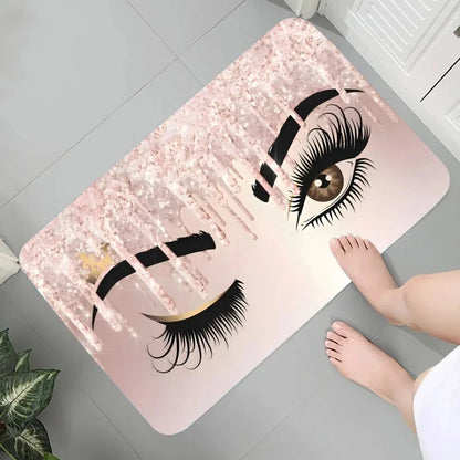 Eyelash Pattern Flannel Printed Carpet Non-Slip Foot Mat Bedroom Bathroom Kitchen Entrance Rug Home Decor