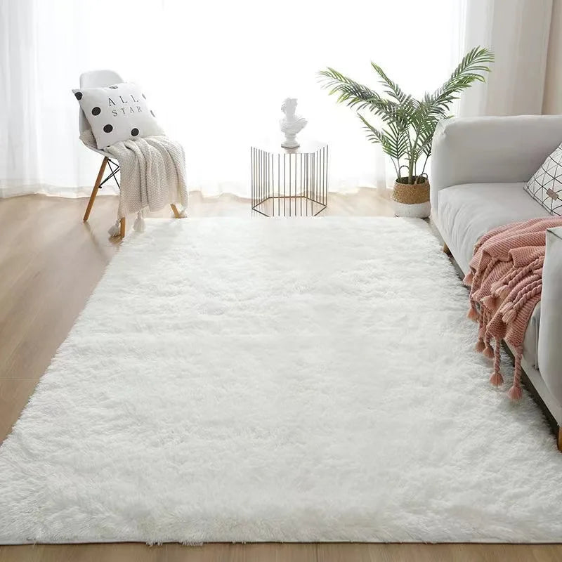 VIKAMA White Silk Wool Rug Soft Fluffy Non-Slip Washable Bedroom Living Room Kids Room Decor