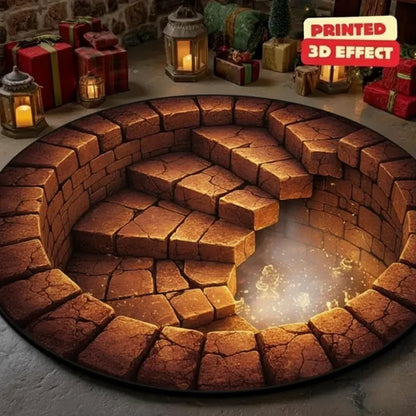Golden Glow 3D Illusion Christmas Rug Pit Hole Carpet Cozy Holiday Decor Non-Slip Floor Mat Xmas Gift Home Decoration