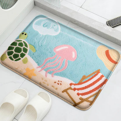 Flannel Absorbent Floor Mat Soft Non-Slip Modern Bathroom Washbasin Shower Room Carpet Home Decor
