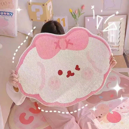VIKAMA Cute Cat Girl Faux Cashmere Carpet Soft Non-Slip Absorbent Bedroom Bathroom Kitchen Floor Mat