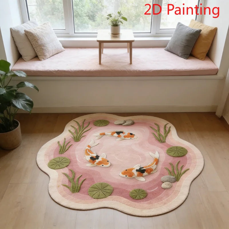 Koi Fish Pattern Round Fluffy Non-Slip Area Rug