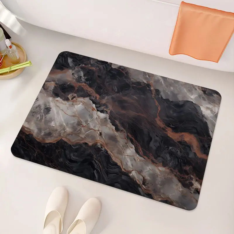 Black Gold Marble Diatom Bathroom Floor Mat