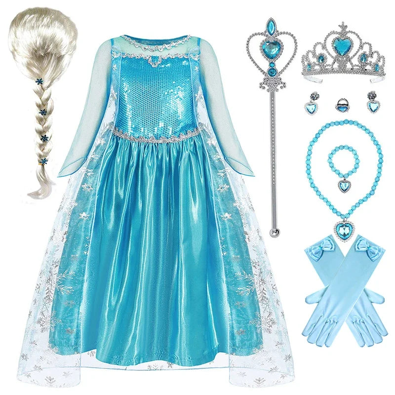 Disney Frozen Elsa Anna Mesh Ball Gown Costume Dress For Girls