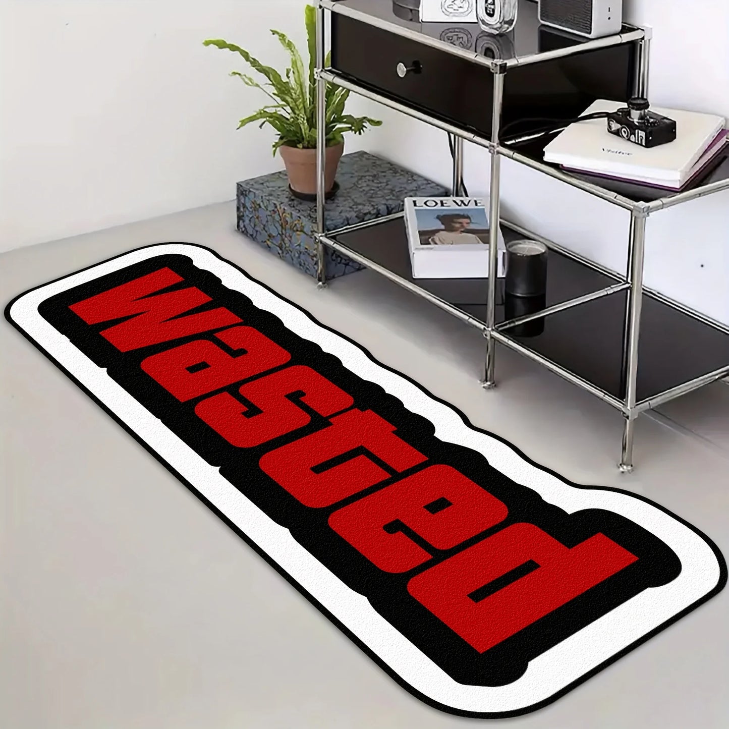 VIKAMA Red Letter Print Fluffy Long Area Rug