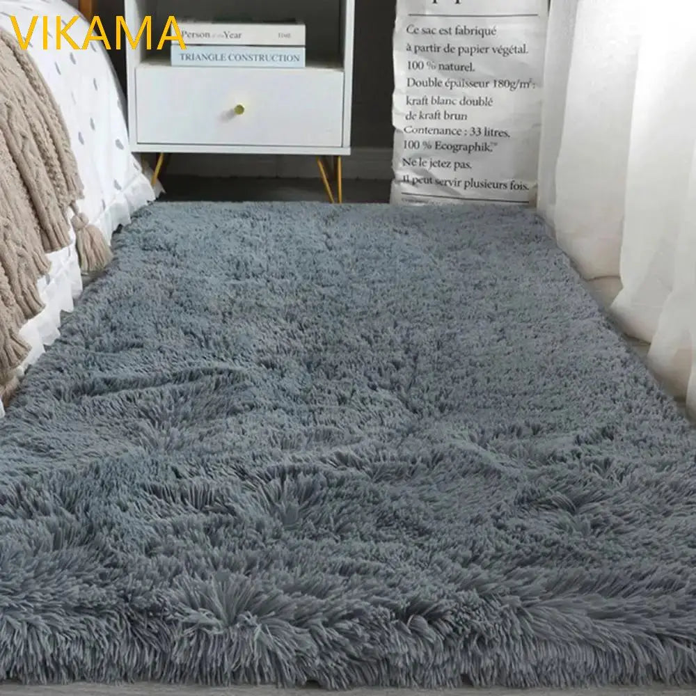 VIKAMA Silk Wool Plush Rug Soft Bedroom Living Room Bed Coffee Table Mat Home Decor