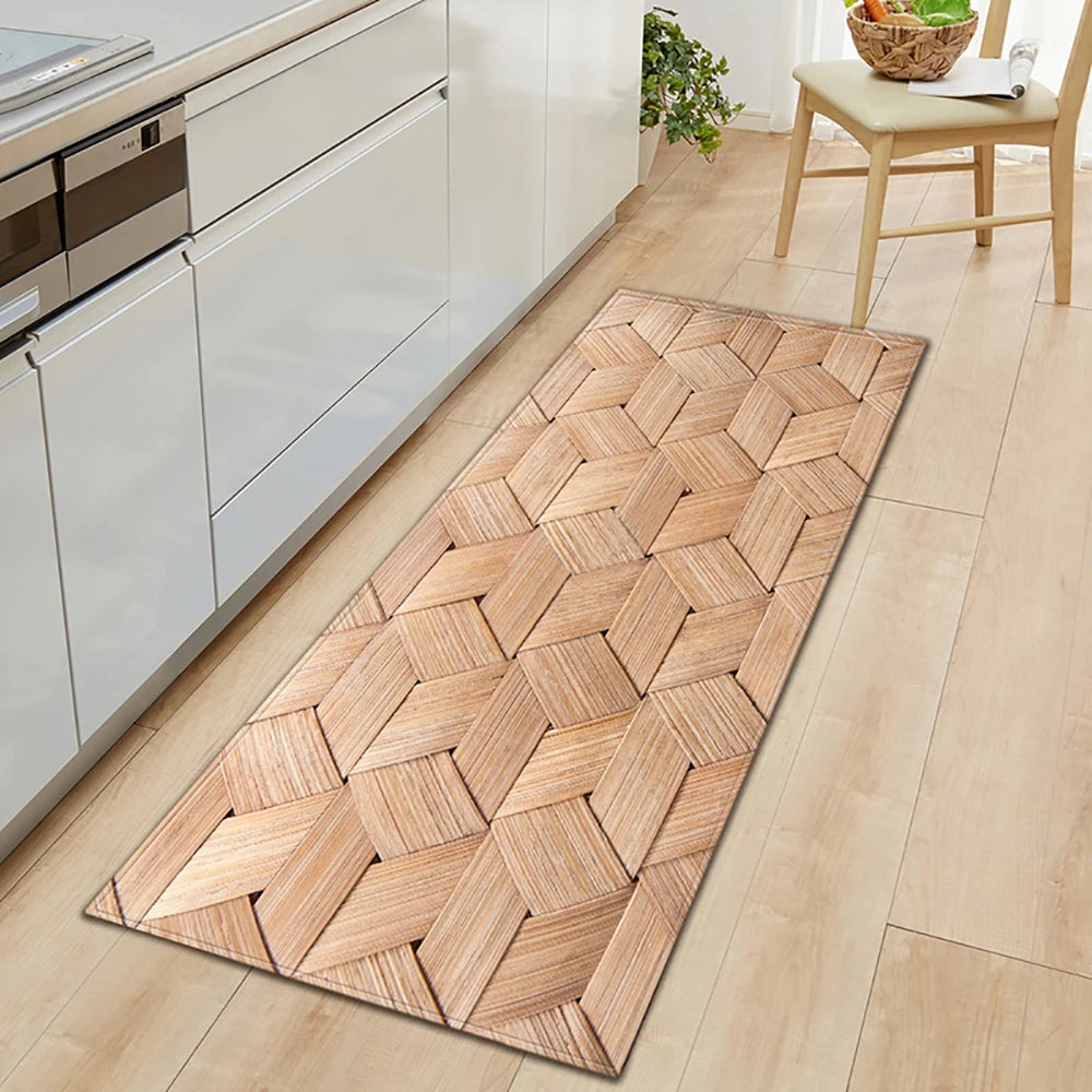 Wood Pattern Kitchen Mat Non-Slip Absorbent Long Rug Bedroom Living Room Hallway Balcony Entrance Doormat Floor Carpet Home Decor