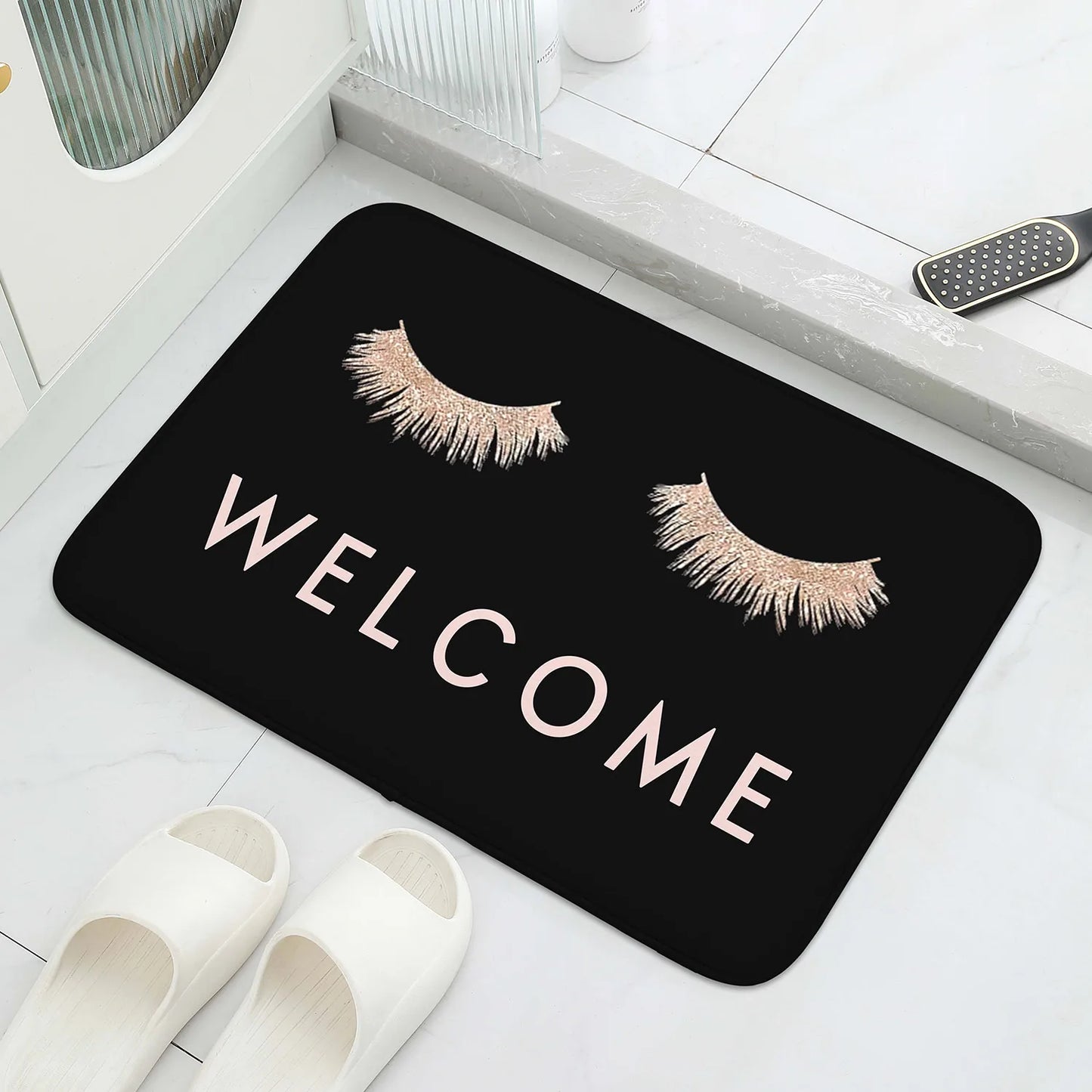 Pink Eye Print Letter Graphic Floor Mat Polyester Absorbent Non-Slip Entrance Door Rug Home Decorative Carpet