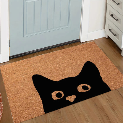 Funny Cartoon Cat Knife Welcome Doormat Non-Slip Entrance Rug Easy to Clean