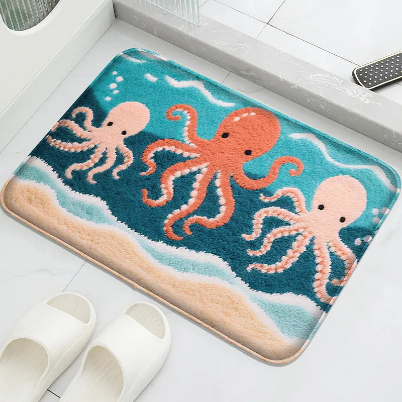 Flannel Absorbent Floor Mat Soft Non-Slip Modern Bathroom Washbasin Shower Room Carpet Home Decor