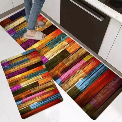 Rainbow Wood Panel Kitchen Floor Mat Non-Slip Area Rug Bathroom Laundry Entry Door Carpet Home Decor