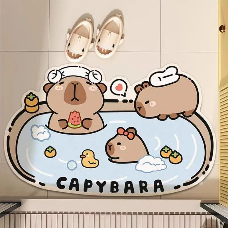 Bathroom absorbent non-slip foot pad cute cartoon household diatom mud floor mat quick drying entry toilet toilet anti-drop