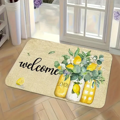 VIKAMA Lemon Floral Welcome Entrance Mat