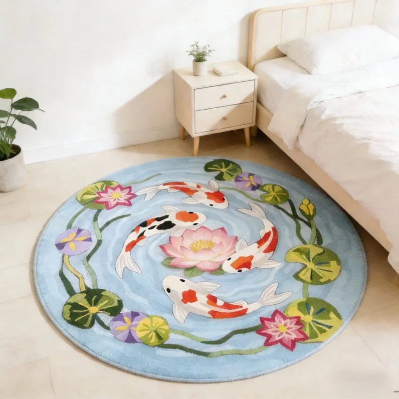 Koi Fish Pattern Round Fluffy Non-Slip Area Rug