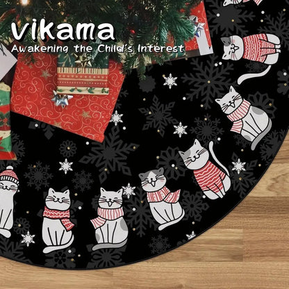 VIKAMA Black Cat Christmas Tree Skirt Pet Lover Holiday Tree Decoration Indoor Outdoor Wrap