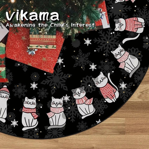 VIKAMA Black Cat Christmas Tree Skirt Pet Lover Holiday Tree Decoration Indoor Outdoor Wrap