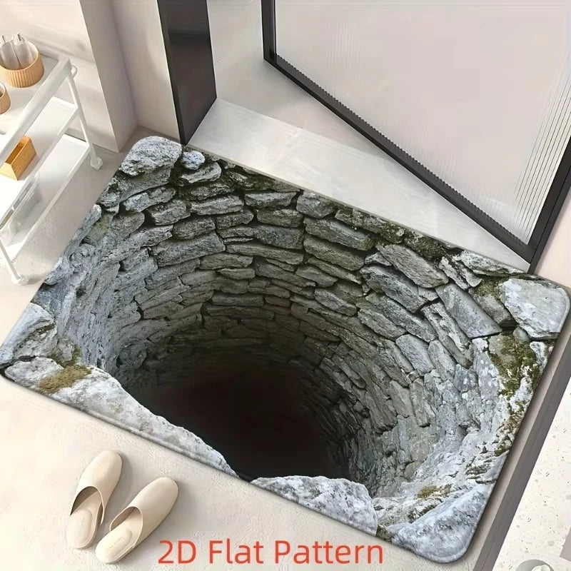 VIKAMA 2D Optical Illusion Endless Cave Rug Non-Slip Doormat Welcome Mat Bedroom Living Room Floor Carpet Home Decor