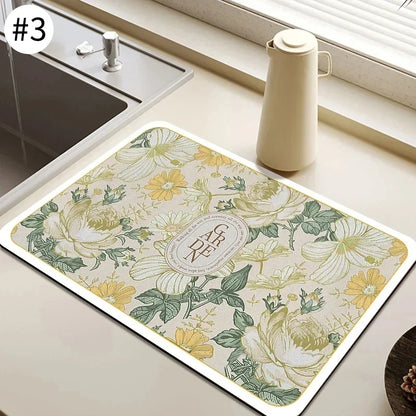 VIKAMA Black Marble Dish Drying Mat Super Absorbent Non-Slip Kitchen Counter Rug Bottle Kettle Dinnerware Bar Mat Home Decor