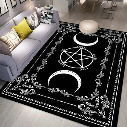 Witch Sun Moon Pentagram Gothic Area Rug