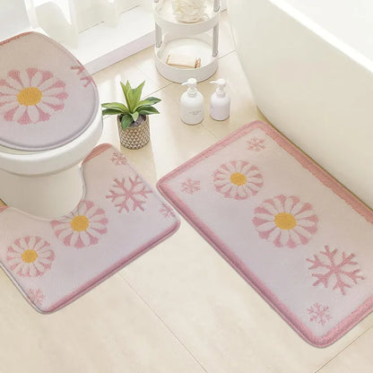 3pcs Korean style home toilet U-shaped floor mat toilet lid mat bathroom door mat absorbent carpet flannel anti slip mat
