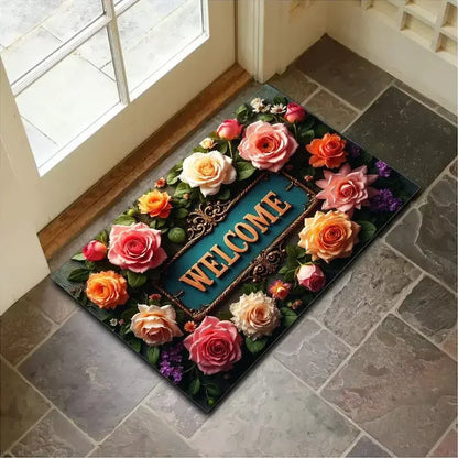 VIKAMA Floral Welcome Non-Slip Entrance Mat